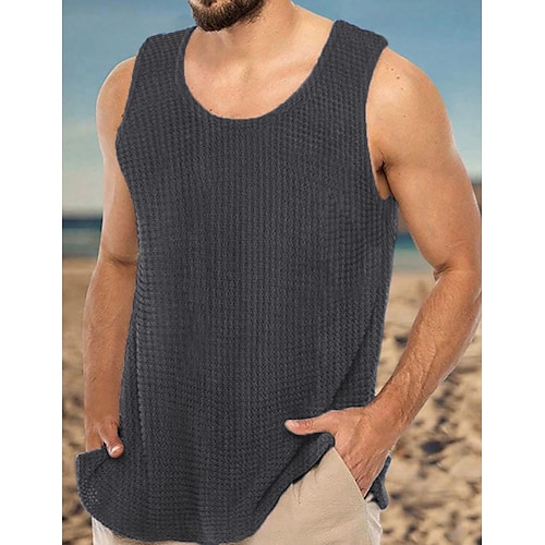 

Homme Débardeur Plaine / Solide Col Ras du Cou Extérieur Sortie Sans Manches Tricoté Vêtement Tenue Mode Design Muscle Gauffré