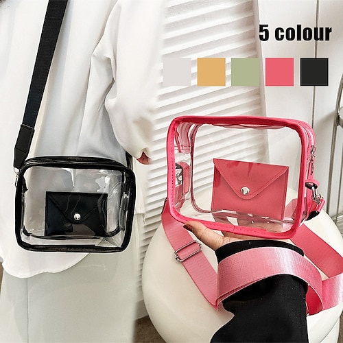 

Women's Crossbody Bag Bag Set Bucket Bag PVC Shopping Beach Zipper Large Capacity Waterproof Lightweight Solid Color Black White Yellow