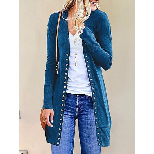 

Mulheres Sueter Cardigan Saltador Crochê Tricotar Botão Côr Sólida Abertura Frontal à moda Casual Diário Para Noite Verão Primavera Vinho Azul S M L