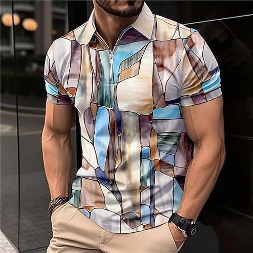 

Hombre polo con cremallera Polo de solapa POLO Camiseta de golf Bloque de color Estampados Geometría Cuello Vuelto Amarillo Azul Piscina Morado Verde Trébol Exterior Calle Mangas cortas Cremallera