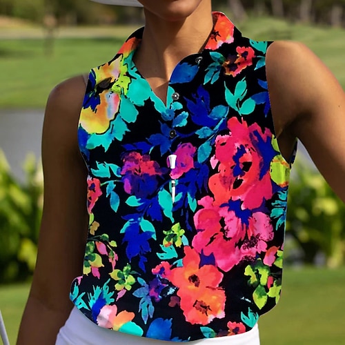 

Damen poloshirt Golfhemd Golfkleidung Atmungsaktiv Schnelltrocknend Weich Ärmellos Shirt Regular Fit Blumen Sommer Frühling Golfspiel Badminton