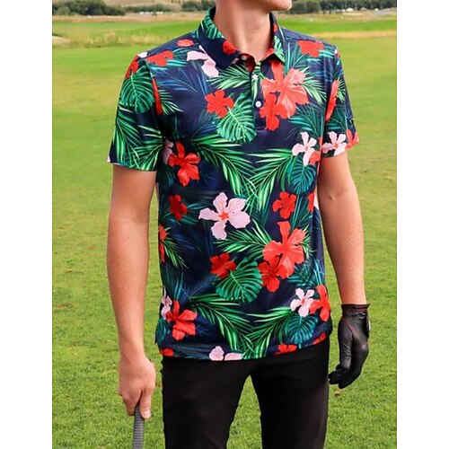 

Herren poloshirt Golfhemd Golfkleidung Atmungsaktiv Schnelltrocknend Weich Kurzarm Shirt Regular Fit Blumen Sommer Frühling Fitnesstraining Golfspiel Badminton