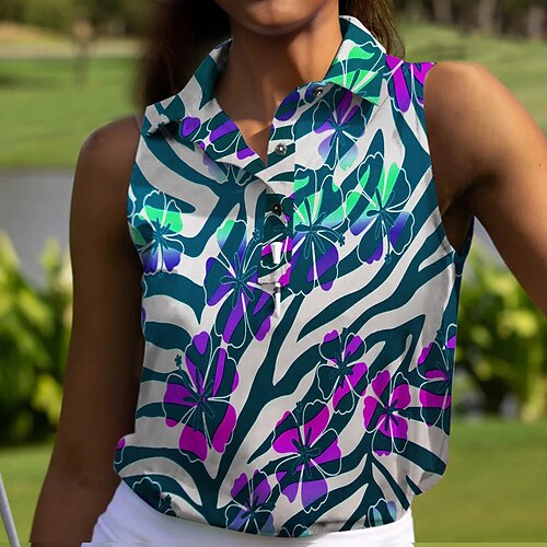 

Mulheres Camisa polo de caminhada Camisa de golfe Pólo de botões Respirável Secagem Rápida Pavio Humido Sem Manga Vestuário de golfe Roupas de golfe Normal Estampado Verão Tênis Golfe Pickleball