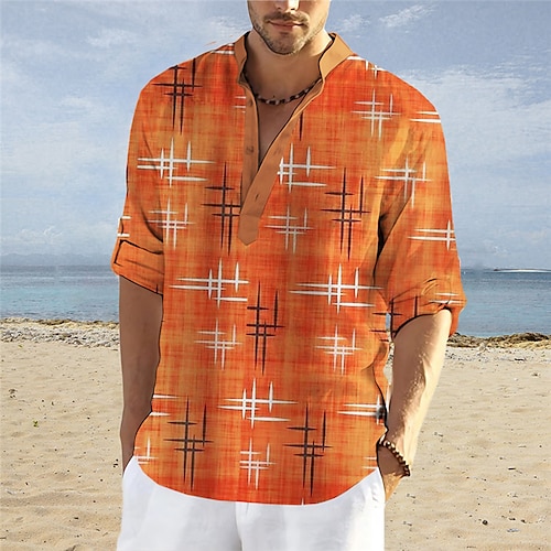 

Homme Chemise Chemise Lin Imprimés Photos Géométrie Mao Bleu Violet Orange Vert Gris Extérieur Plein Air manche longue Imprimer Vêtement Tenue Lin Mode Vêtement de rue Design Décontractées