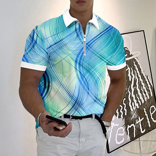 

Homme Polo zippé Polo à revers POLO Tee Shirt Golf Dégradé Imprimés Photos Géométrie Linéaire Col rabattu Jaune Rose Claire Bleu Vert Gris Extérieur Plein Air Manches courtes Zippé Imprimer Vêtement