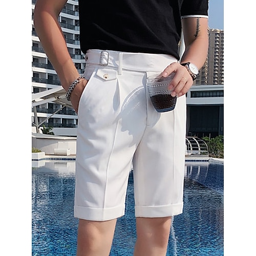 

Men's Shorts Dress Shorts Bermuda shorts Work Shorts Pleated Shorts Pocket High Rise Plain Comfort Breathable Business Casual Vintage Elegant Black White High Waist Micro-elastic