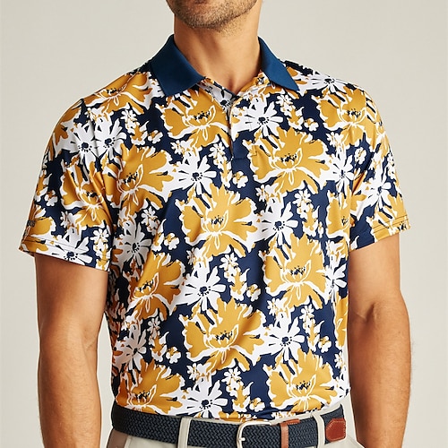 

Homens Camisa polo de caminhada Camisa de golfe roupas de golfe Respirável Secagem Rápida Macio Manga Curta Blusas Normal Árvore Flamingo Verão Primavera Treino de Ginástica Golfe Badminton