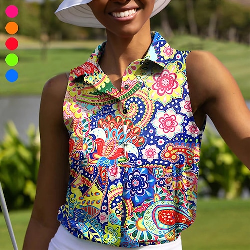 

Mulheres Camisa polo de caminhada vestuário de golfe roupas de golfe Respirável Secagem Rápida Leve Sem Manga Camiseta Blusas Floral Estampado Verão Golfe