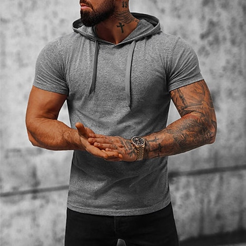 

Men's T shirt Tee Tee Top Plain Hooded Street Vacation Short Sleeves Clothing Apparel Fashion Designer Basic