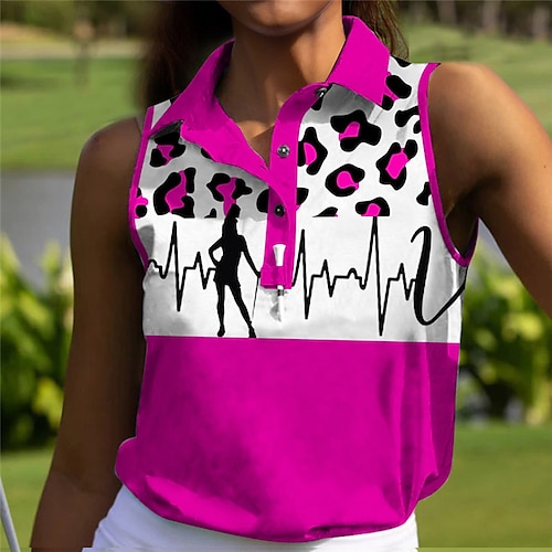 

Women's Polo Shirt Golf Shirt Button Up Polo Breathable Quick Dry Moisture Wicking Sleeveless Golf Apparel Golf Clothes Regular Fit Printed Summer Tennis Golf Pickleball