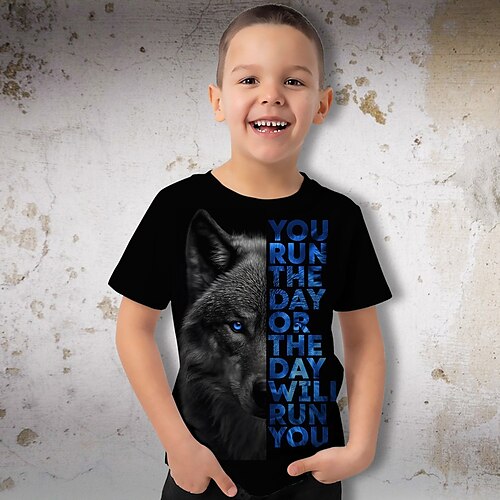 

Chico Camiseta Manga Corta Camiseta Graphic Letra Lobo Impresión 3D Activo Deportes Moda Poliéster Exterior Casual Diario Niños Cuello redondo 3-12 años Gráfico impreso en 3D Ajuste regular Camisa