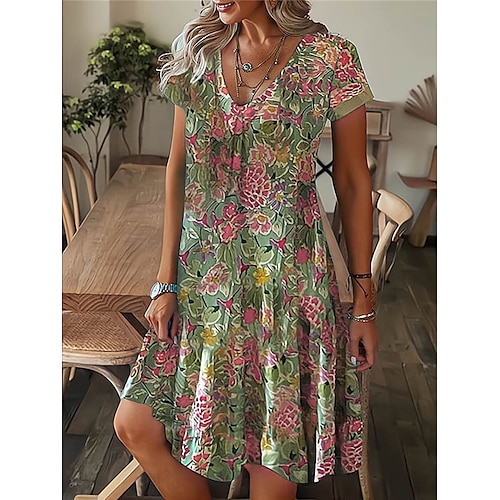 

Mulheres Vestido casual vestido étnico Vestido de verão Floral Imprimir Decote V Vestido midi Ativo Moda Ao ar livre Rua Manga Curta Normal Preto Branco Rosa Verão Primavera S M L XL XXL