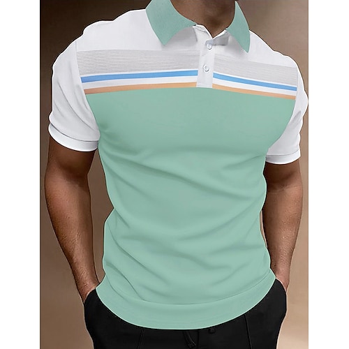

Men's Button Up Polos Polo Shirt Casual Holiday Lapel Short Sleeve Fashion Basic Color Block Button Summer Regular Fit Light Sky Blue Yellow Light Green Pink Burgundy Beige Button Up Polos