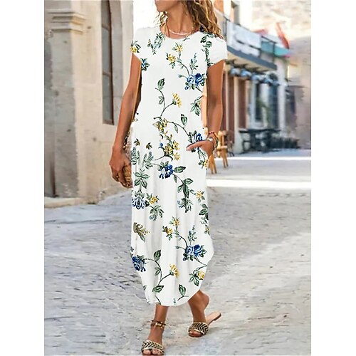 

Mujer Vestimenta casual Vestido de cambio Vestido de verano Floral Mariposa Bolsillo Separado Cuello Barco vestido largo vestido largo Moda Ropa de calle Exterior Diario Manga Corta Ajuste regular