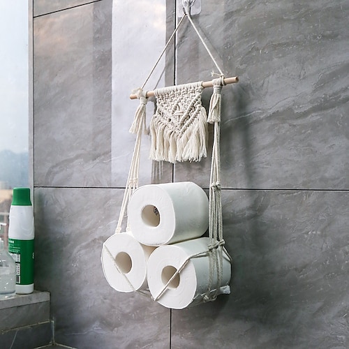 

Handmade Woven Hanging Basket Storage Toilet Household Tissue Holder Tissue Hanging Basket Cotton Rope Woven Handicraft Decoration