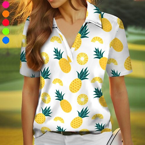 

Mujer Camisas de polo Camiseta de golf Transpirable Secado rápido Dispersor de humedad Manga Corta Ropa de golf ropa de golf Ajuste regular Escote en V Fruta Verano Tenis Golf pepinillo