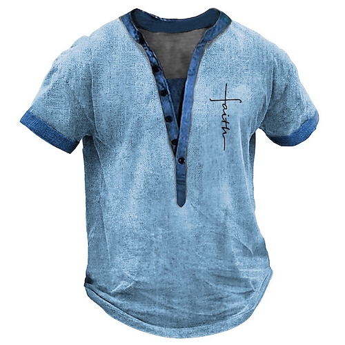 

Homens Camisa Henley Gráfico Letra Henley Roupa Impressão 3D Ao ar livre Diário Manga Curta Botão para baixo Imprimir Moda Casual Confortável