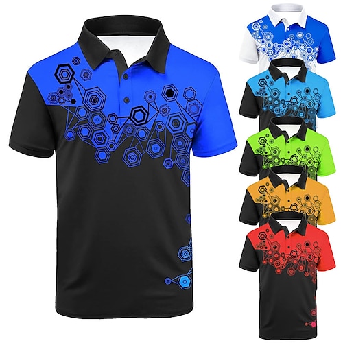 

Men's Button Up Polos Lapel Polo Polo Shirt Golf Shirt Graphic Prints Geometry Turndown White Wine Red Navy Blue Blue Outdoor Street Short Sleeves Print Clothing Apparel Sports Fashion Streetwear