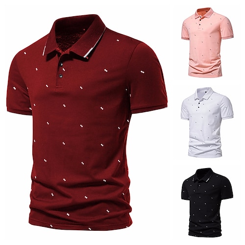 

Herren Poloshirt Golfhemd Casual Festtage Kargen Kurzarm Modisch Basic Bedruckt Knopf vorne Sommer Regular Fit Wein Schwarz Weiß Rosa Dunkelblau Poloshirt