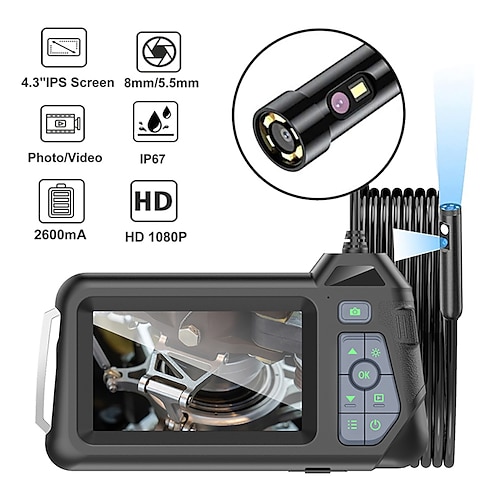 

Industrial Endoscope Camera Digital Borescope with 2MP 4.3 inch Inspection Camera 5.0m(16Ft) 2.0m(6.5Ft) 1.0m(3Ft) 2 mp Portable Recording Image and Video Function LED Light Waterproof Semi-Rigid