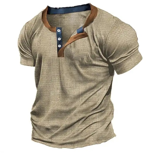 

Homme Chemise Henley gaufrée Chemise Henley Shirt T-shirt Plein Henley Plein Air Vacances Manches courtes Vêtement Tenue Mode Design basique