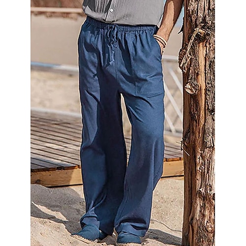 

Homme Pantalon en lin Pantalon pantalon été Plein Confort Respirable Extérieur du quotidien Sortie Mélange de Lin Coton Mode Décontractées Blanche Jaune