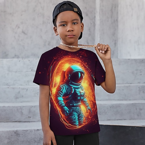 

Boys T shirt Short Sleeve T shirt Tee Graphic Astronaut 3D Print Active Sports Fashion Polyester Outdoor Casual Daily Kids Crewneck 3-12 Years 3D Printed Graphic Regular Fit Shirt