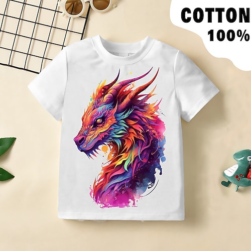 

Garçon T-shirt Manche Courte T-shirt Tee-shirts Graphic Animal Dragon 3D effet Actif Sportif Mode 100% Coton Extérieur Casual du quotidien Enfants Col ras du cou 3-12 ans Graphique imprimé en 3D