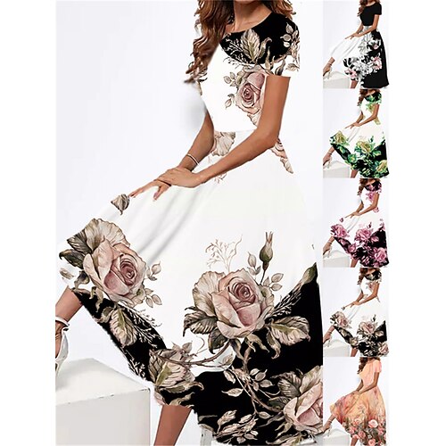 

Mujer Vestimenta casual Vestido de verano Vestido Estampado Floral Bolsillo Estampado Cuello Barco Vestido Midi Moda Ropa de calle Exterior Diario Manga Corta Holgado Negro Blanco Amarillo Verano