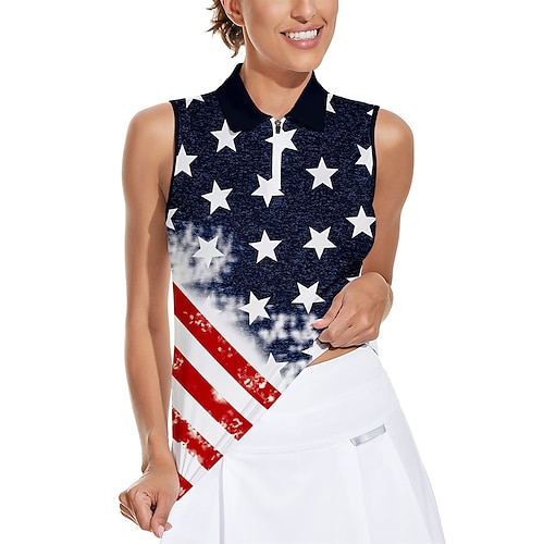 

Women's Polo Shirt Golf Shirt Golf Clothes Breathable Quick Dry Soft Sleeveless Vest / Gilet Top Regular Fit Flag Summer Spring Tennis Golf Badminton