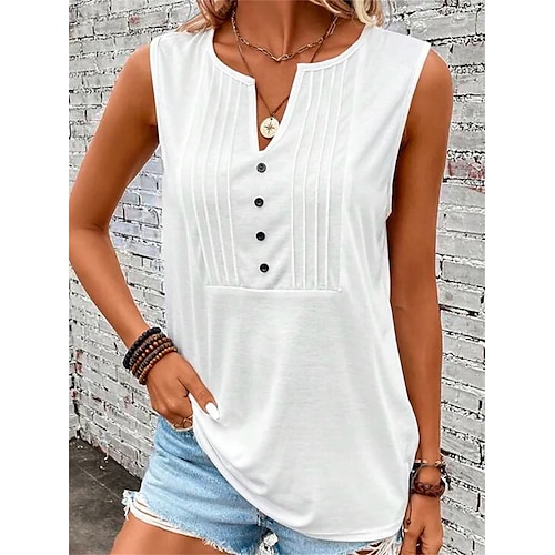 

Damen Tank Top Weiß Glatt Taste Ärmellos Casual Basic V Ausschnitt Standard S