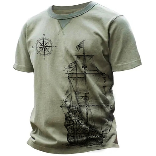 

Homens Camiseta Gráfico Navio Bussola Gola Redonda Roupa Impressão 3D Ao ar livre Diário Manga Curta Imprimir Moda Designer Casual