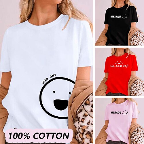 

Mujer Camiseta Plata Granate Perla Graphic Estampado Manga Corta Diario Fin de semana Básico Escote Redondo Regular Algodón Pintura S