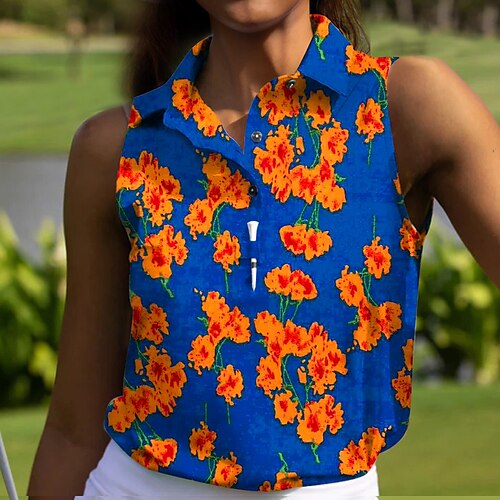 

Women's Polo Shirt Golf Shirt Button Up Polo Breathable Quick Dry Moisture Wicking Sleeveless Golf Apparel Golf Clothes Regular Fit Floral Summer Tennis Golf Pickleball