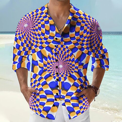 

Homens Camisa Social camisa de linho 3D impressão Xadrez Estampas Abstratas Colarinho Chinês Amarelo Roxo Verde Cinzento Ao ar livre Rua Manga Longa Imprimir Roupa Linho Moda Roupa de rua Designer