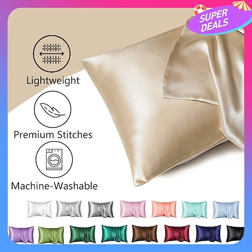 

Satin Pillowcases Set of 2 Various Sizes and Colors Super Soft and Cozy, Wrinkle, Fade, Stain Resistant with Envelope Closure Suit