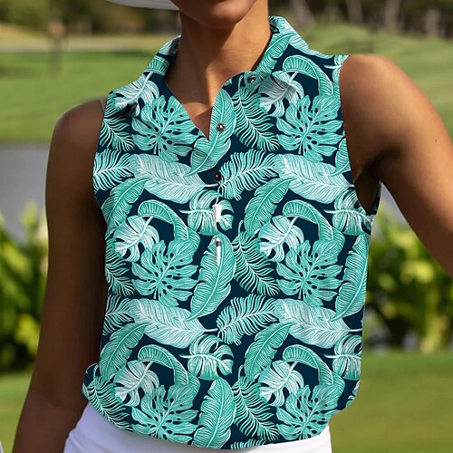 

Women's Polo Shirt Golf Shirt Golf Clothes Breathable Quick Dry Soft Sleeveless Top Regular Fit Trees / Leaves Summer Spring Golf Badminton