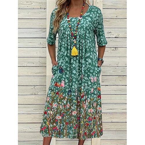 

Mujer Vestimenta casual Vestido de flores Vestido de verano Floral floral ditsy Bolsillo Estampado Cuello Barco Vestido Midi Moda Ropa de calle Exterior Diario Manga Corta Ajuste regular Verde Trébol