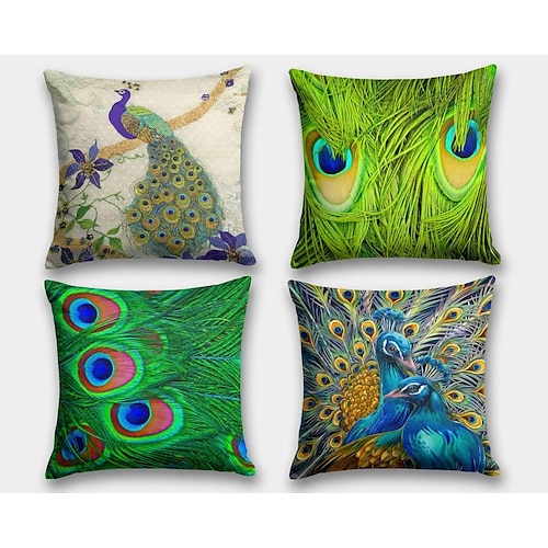 

Capa de almofada dupla lateral de penas de pavão 4 peças capa de almofada quadrada decorativa macia para quarto sofá da sala cadeira