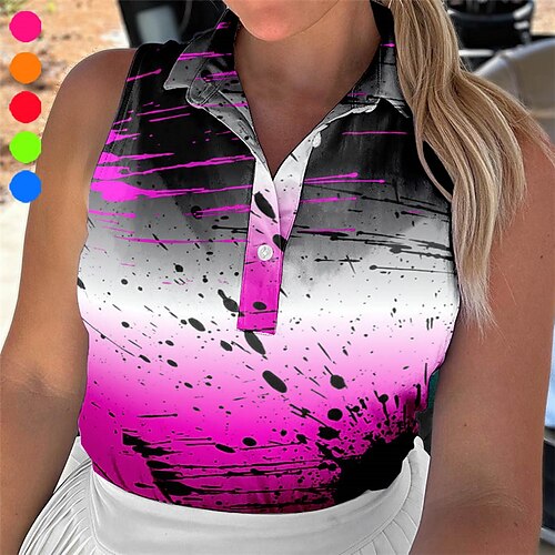 

Mulheres Camisa polo de caminhada Camisa de golfe Pólo de botões Respirável Secagem Rápida Pavio Humido Sem Manga Vestuário de golfe Roupas de golfe Normal Cores Gradiente Verão Tênis Golfe Pickleball