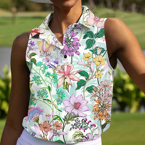 

Mulheres Camisa polo de caminhada vestuário de golfe roupas de golfe Respirável Secagem Rápida Leve Sem Manga Camiseta Blusas Floral Estampado Verão Golfe