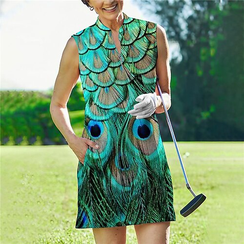 

Mulheres Vestido de tênis vestido de golfe Respirável Secagem Rápida Pavio Humido Sem Manga Vestidos roupa de tênis Zíper Estampado Verão Tênis Golfe Pickleball