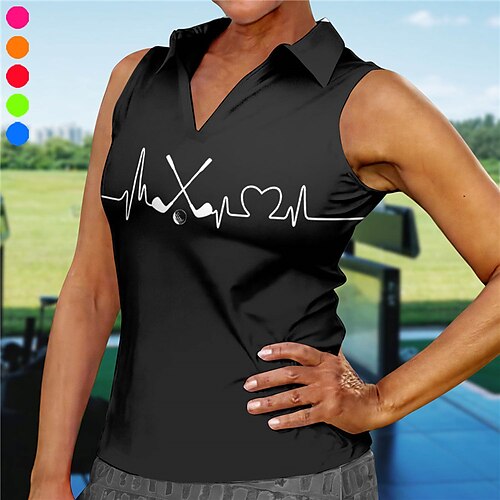 

Mujer Camisas de polo Camiseta de golf Transpirable Secado rápido Dispersor de humedad Sin Mangas Ropa de golf ropa de golf Ajuste regular Escote en V Impreso Verano Tenis Golf pepinillo