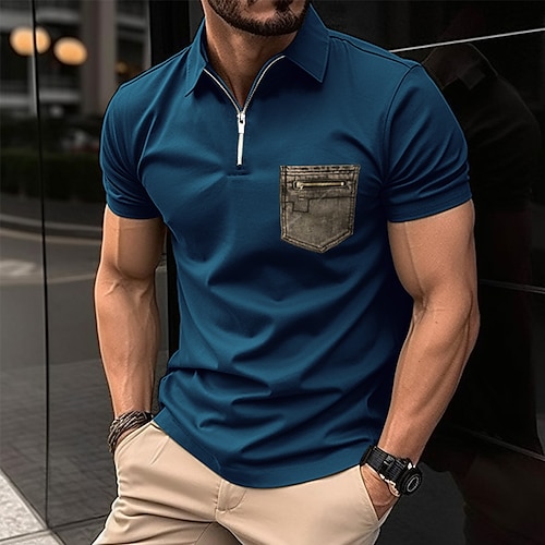 

Homens Camiseta Polo Camisa de golfe Casual Feriado Lapela Quarter Zip Manga Curta Moda Básico Bloco de cor Quarter Zip Verão Normal Preto Azul Verde Tropa Cinzento Camiseta Polo