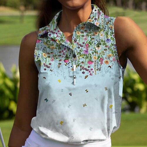 

Mujer Camisas de polo Camiseta de golf Polo con botones Transpirable Secado rápido Dispersor de humedad Sin Mangas Ropa de golf ropa de golf Ajuste regular Floral Verano Tenis Golf pepinillo