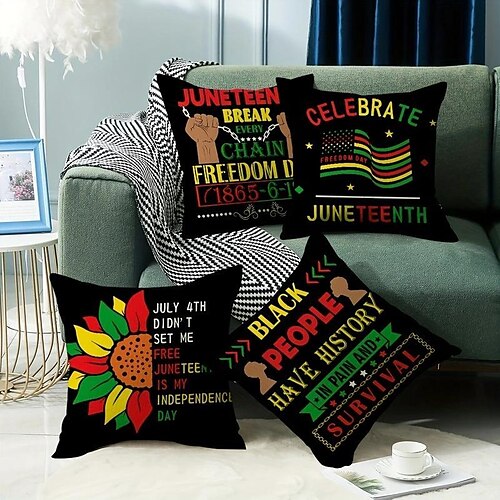 

noir jour de la liberté double côté taie d'oreiller 4pc doux décoratif carré taie d'oreiller taie d'oreiller pour chambre salon canapé canapé chaise juin adolescent