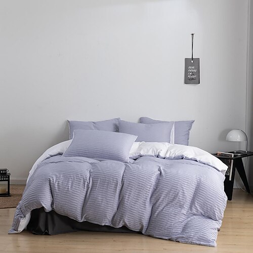 

Juego de ropa de cama con funda de edredón de 3 piezas, funda de edredón de seersucker de estilo artesanal de color liso simple