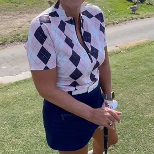 

Mulheres Camisa polo de caminhada Camisa de golfe Respirável Secagem Rápida Pavio Humido Manga Curta Vestuário de golfe Roupas de golfe Normal Zíper Xadrez Verão Tênis Golfe Pickleball