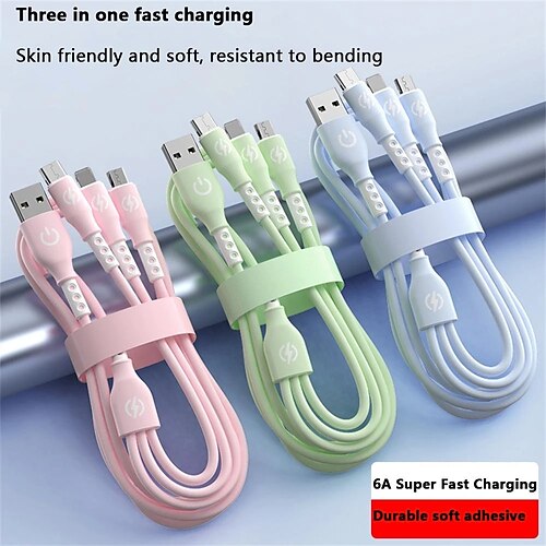 

Cabo de carregamento múltiplo USB A para Lightning / micro / USB C 3.5 A Cabo para Carregador Durável 3 em 1 Para Samsung Huawei iPhone Acessório para Celular