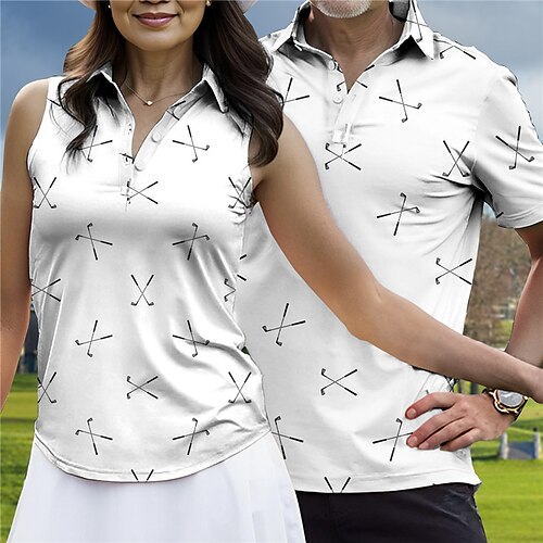 

Homens Mulheres Camisa polo de caminhada polo combinando Camisa de golfe Respirável Secagem Rápida Pavio Humido Manga Curta Vestuário de golfe Roupas de golfe Normal Estampado Verão Tênis Golfe